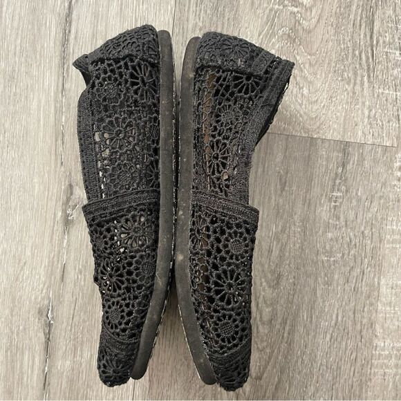 TOMS Alpargata Moroccan Black Crochet Floral Slip On Summer Flat Shoes Size 5 - Picture 10 of 17